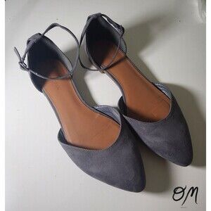 Indigo Rd Gray Pointed Toe Ankle Strap Suede Flats - Women's Size 9